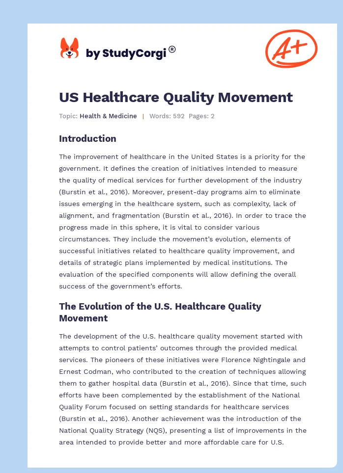 US Healthcare Quality Movement. Page 1