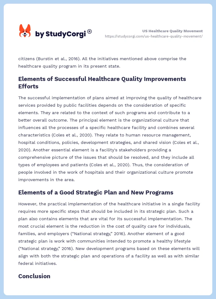 US Healthcare Quality Movement. Page 2