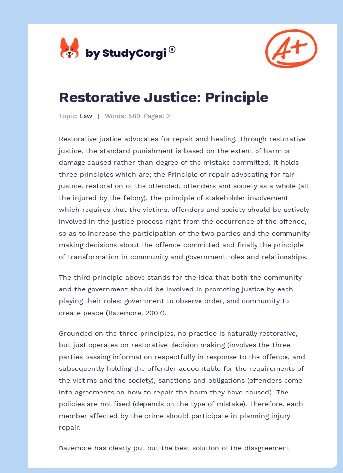 Restorative Justice: Principle. Page 1