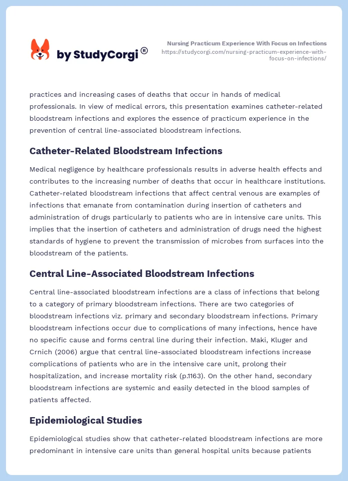 Nursing Practicum Experience With Focus on Infections. Page 2