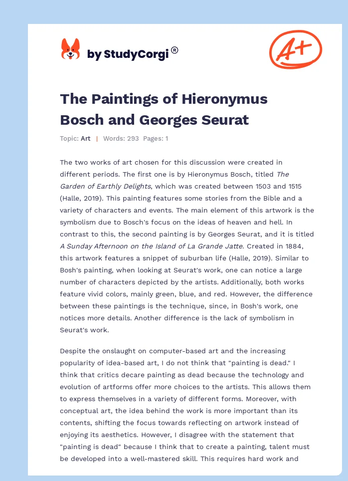 The Paintings of Hieronymus Bosch and Georges Seurat. Page 1
