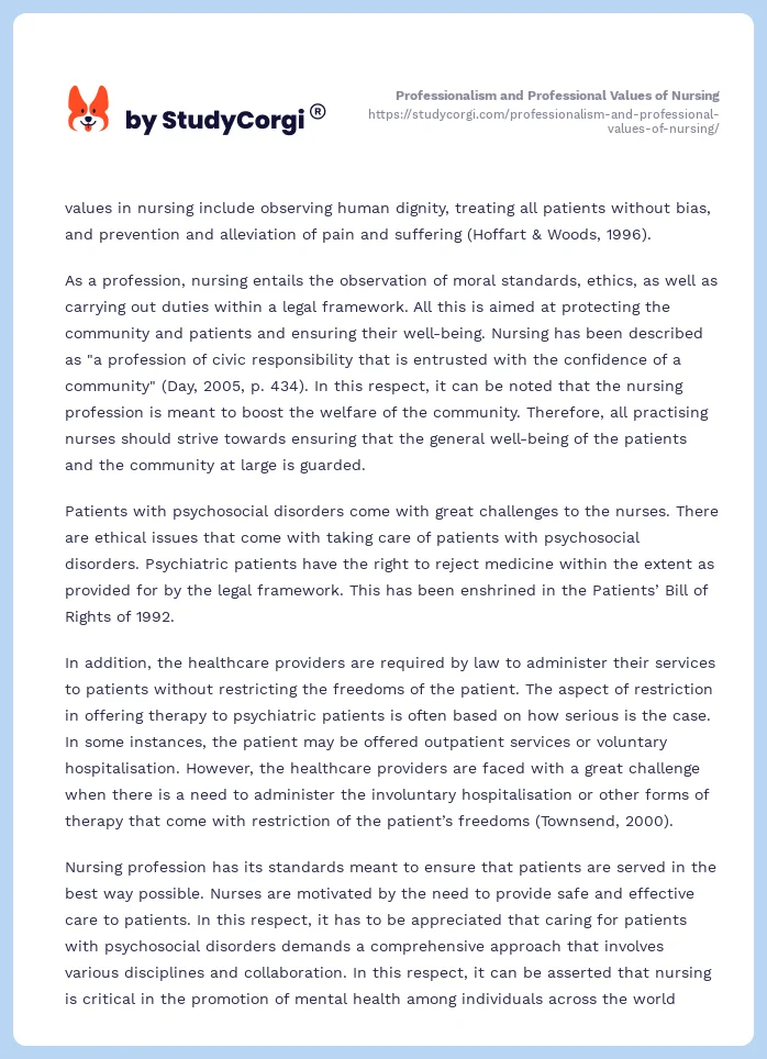 Professionalism and Professional Values of Nursing. Page 2