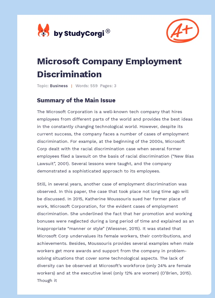 Microsoft Company Employment Discrimination. Page 1