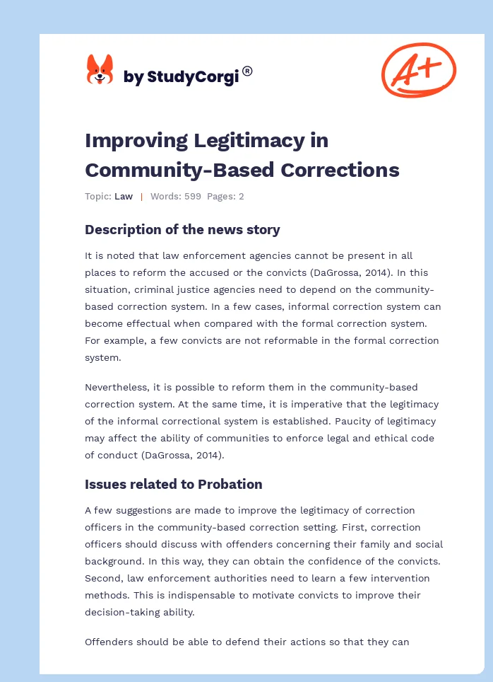 Improving Legitimacy in Community-Based Corrections. Page 1