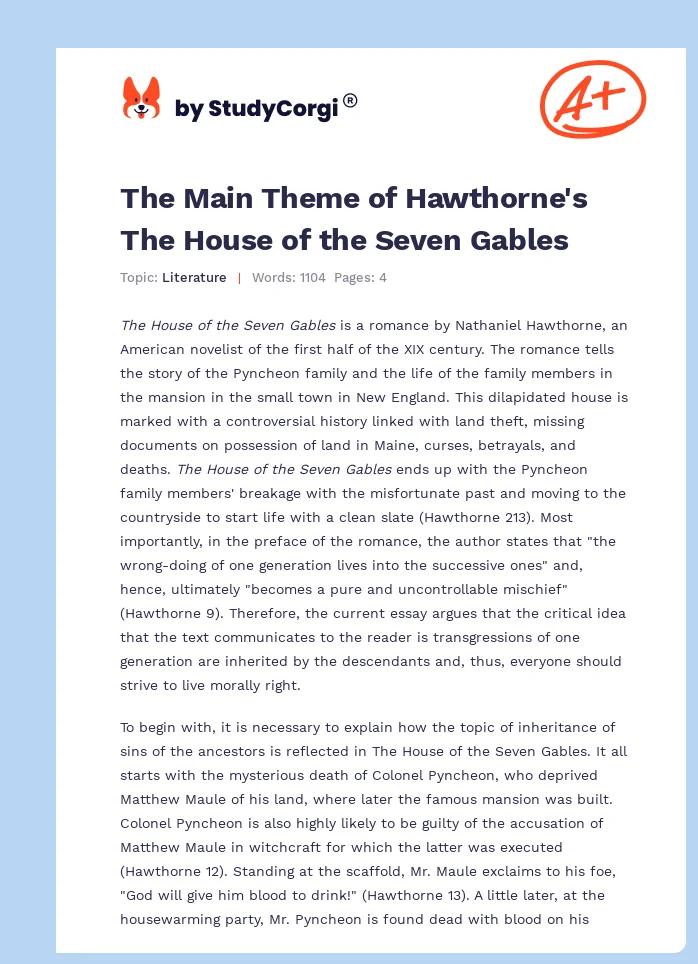 The Main Theme of Hawthorne's The House of the Seven Gables. Page 1