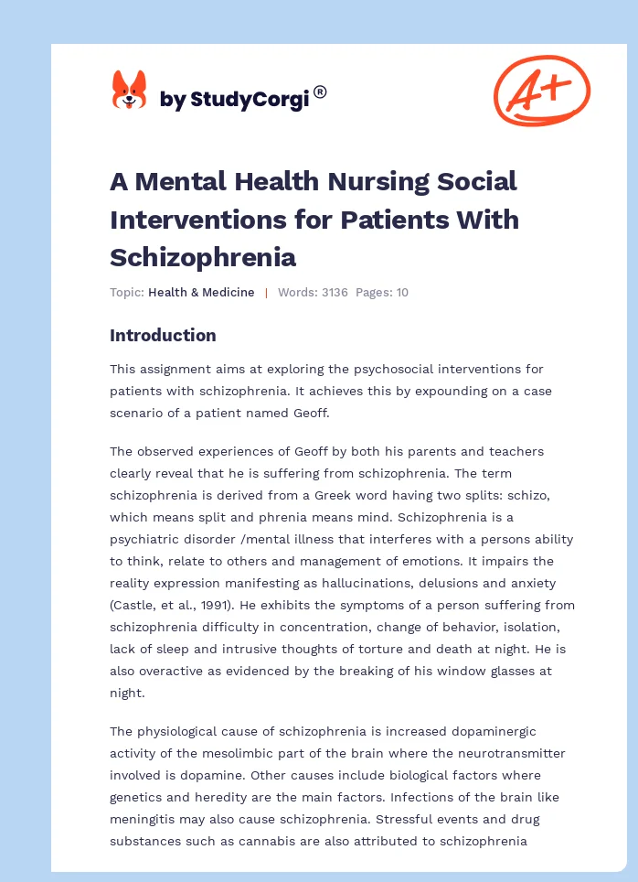 A Mental Health Nursing Social Interventions for Patients With Schizophrenia. Page 1
