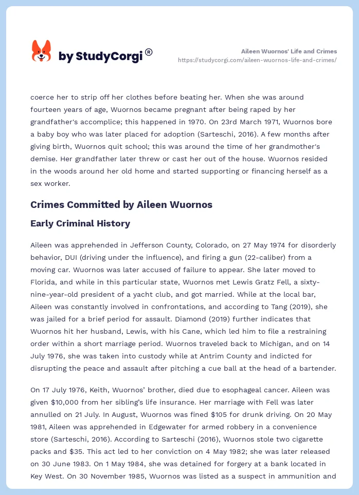 Aileen Wuornos' Life and Crimes. Page 2
