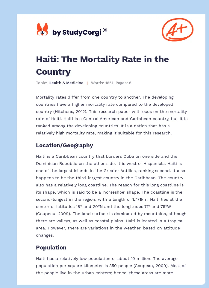 Haiti: The Mortality Rate in the Country. Page 1