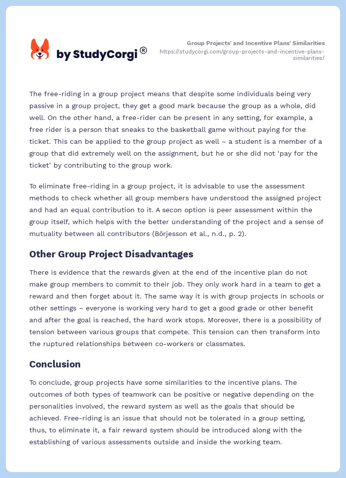 Group Projects' and Incentive Plans' Similarities. Page 2