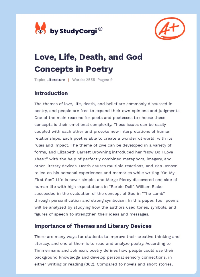 Love, Life, Death, and God Concepts in Poetry. Page 1
