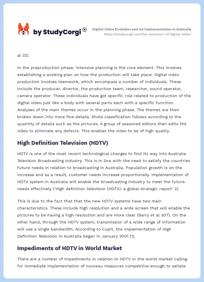 Digital Video Evolution and Its Implementation in Australia. Page 2