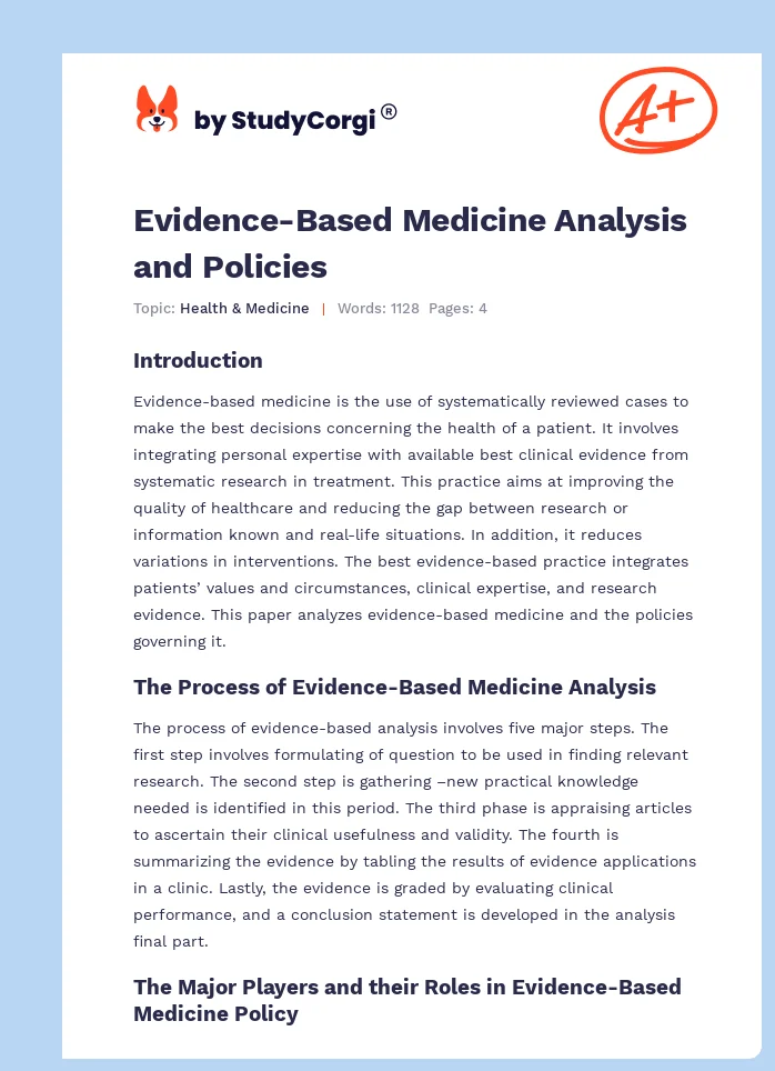 Evidence-Based Medicine Analysis and Policies. Page 1