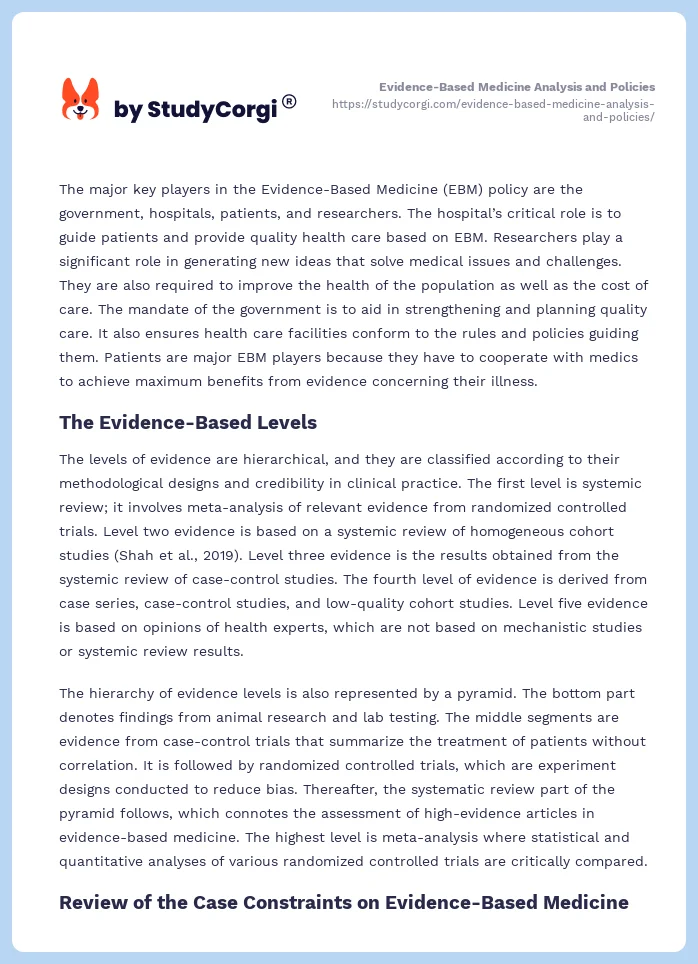 Evidence-Based Medicine Analysis and Policies. Page 2