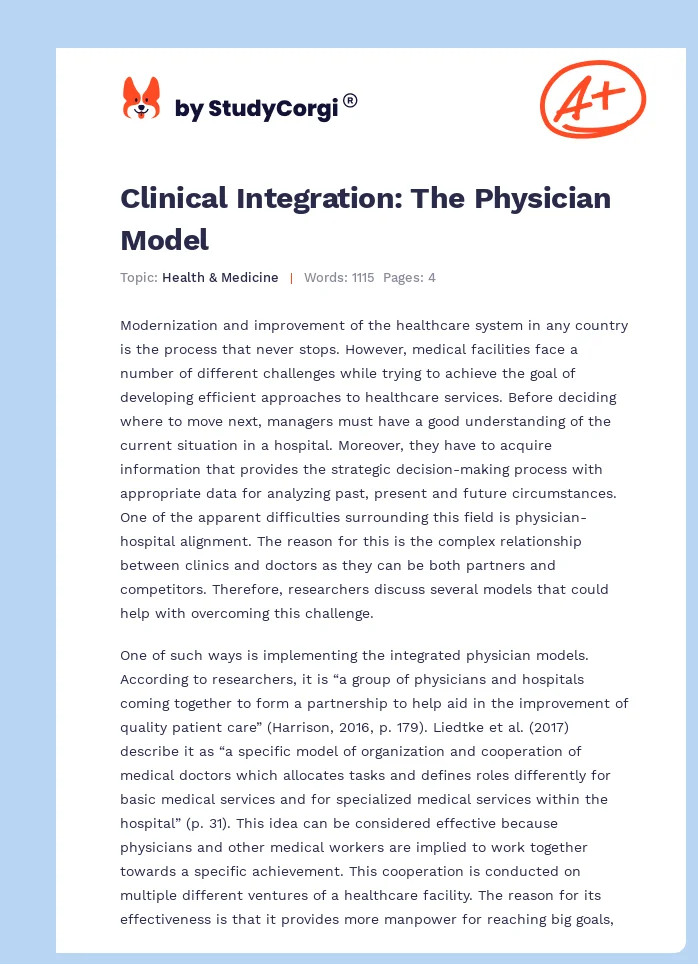 Clinical Integration: The Physician Model. Page 1