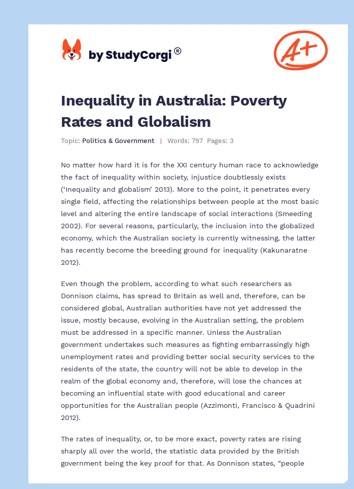 Inequality in Australia: Poverty Rates and Globalism. Page 1