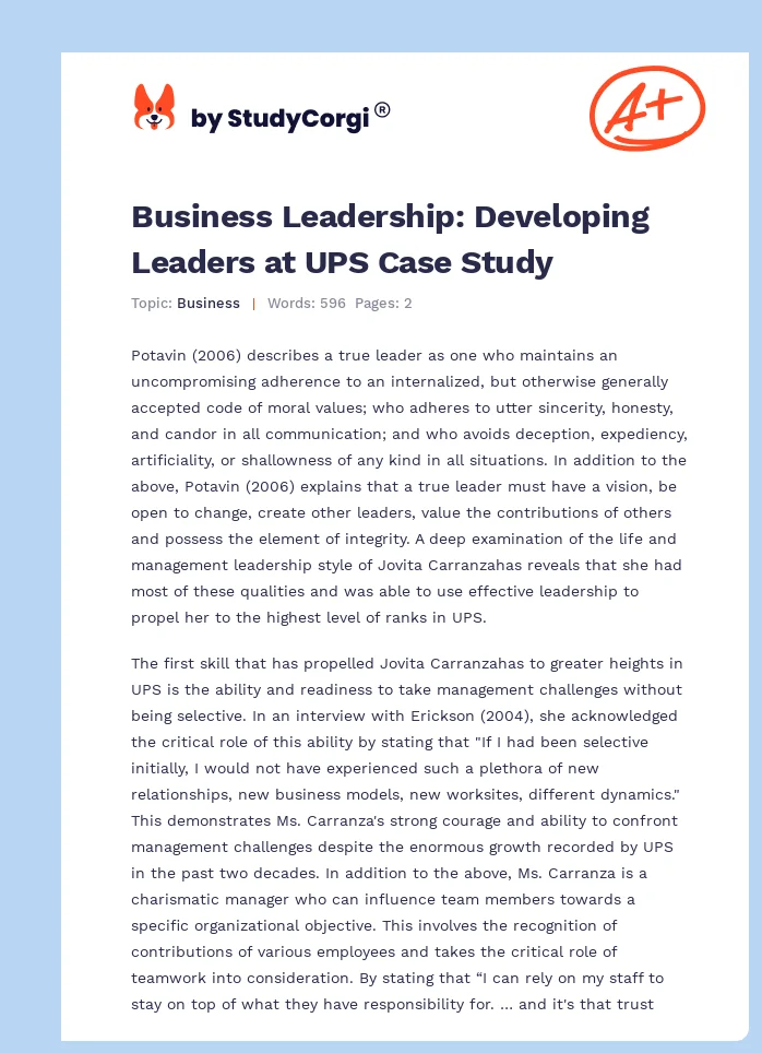 Business Leadership: Developing Leaders at UPS Case Study. Page 1