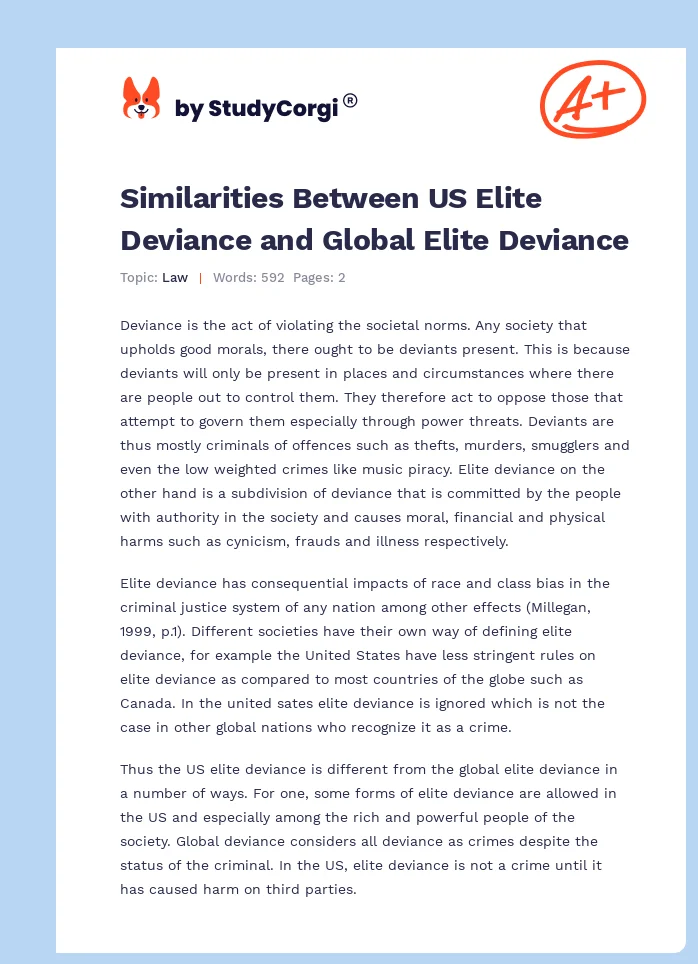 Similarities Between US Elite Deviance and Global Elite Deviance. Page 1