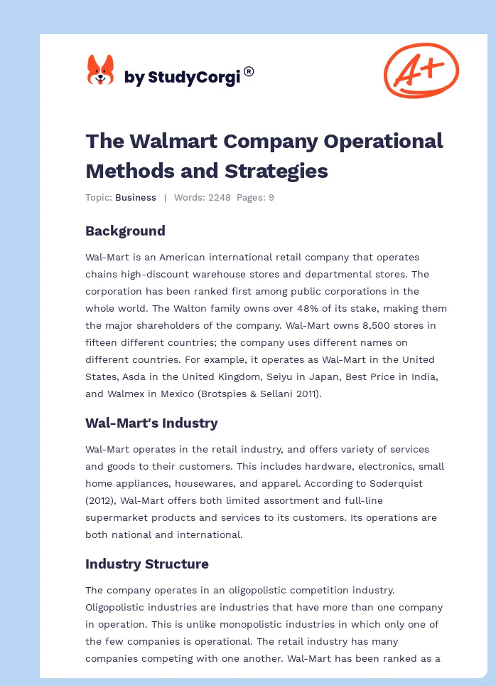 The Walmart Company Operational Methods and Strategies. Page 1