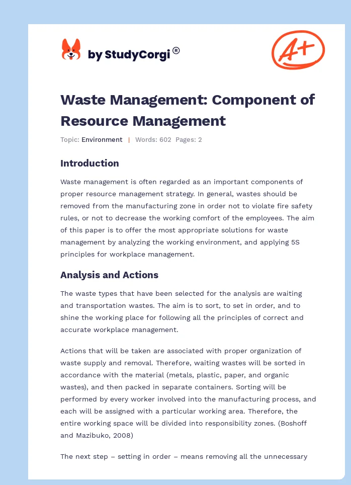 Waste Management: Component of Resource Management. Page 1