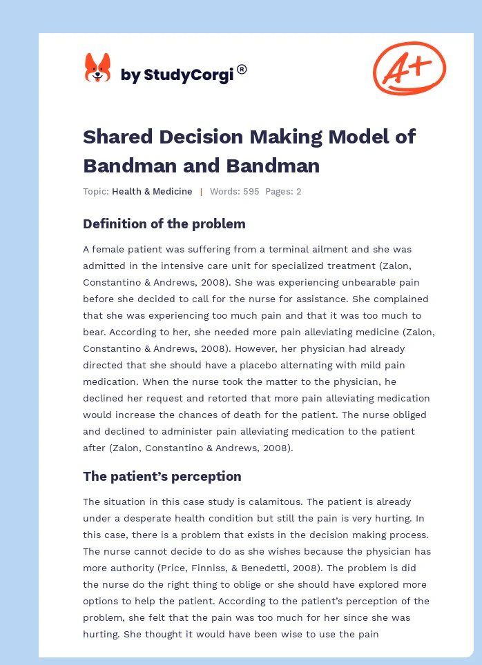 Shared Decision Making Model of Bandman and Bandman. Page 1