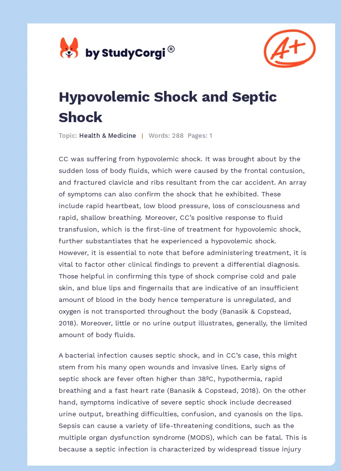 Hypovolemic Shock and Septic Shock. Page 1