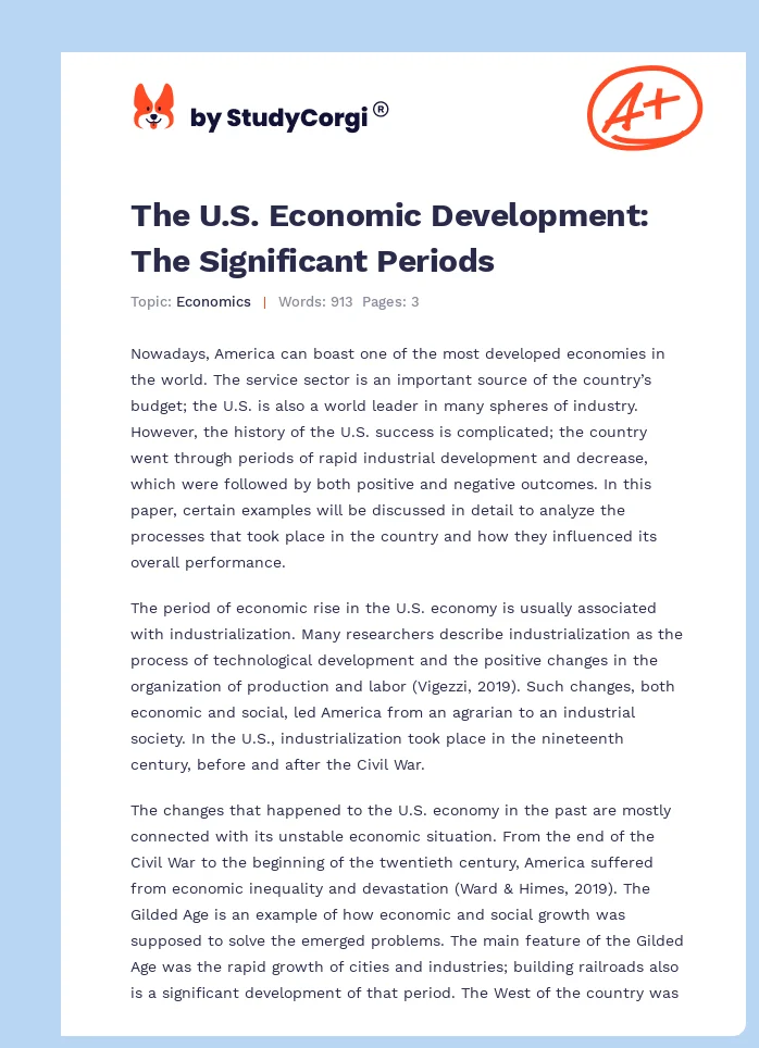 The U.S. Economic Development: The Significant Periods. Page 1