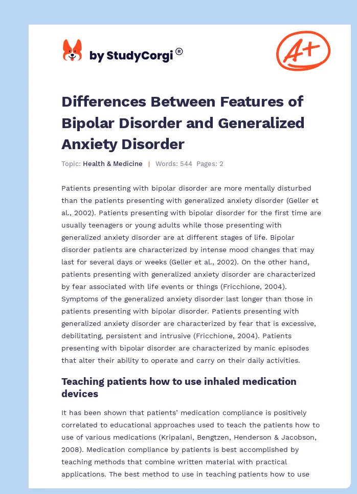 Differences Between Features of Bipolar Disorder and Generalized Anxiety Disorder. Page 1