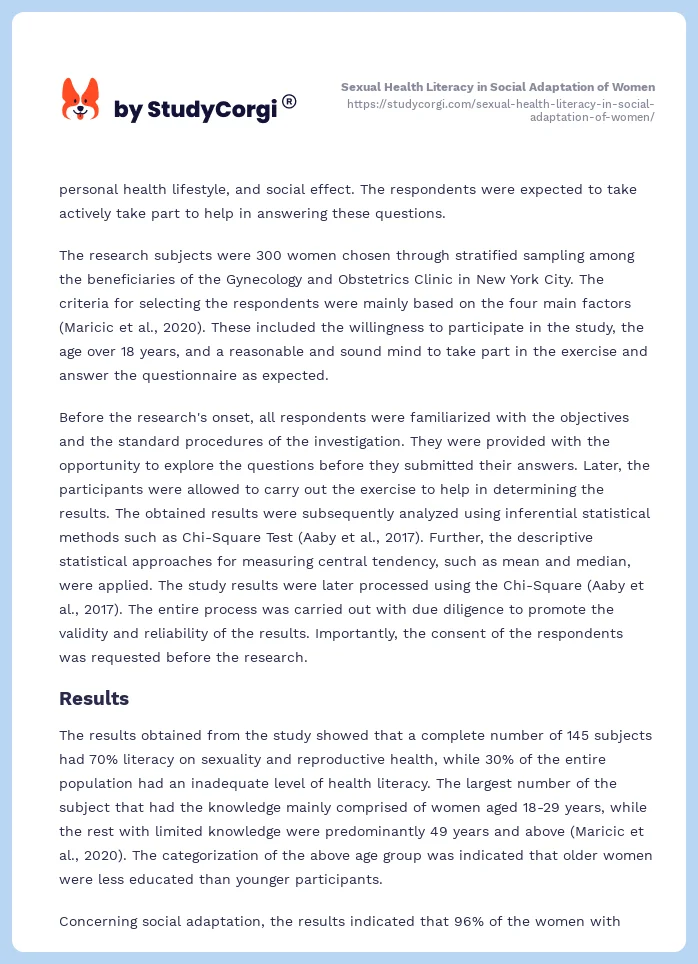 Sexual Health Literacy in Social Adaptation of Women. Page 2