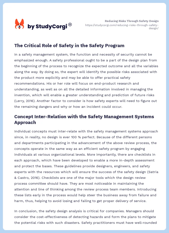 Reducing Risks Through Safety Design. Page 2