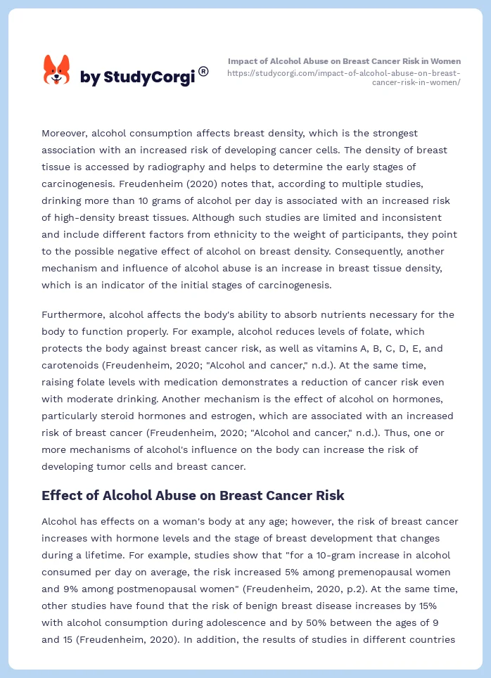 Impact of Alcohol Abuse on Breast Cancer Risk in Women. Page 2