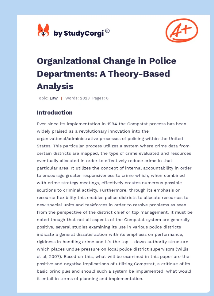 Organizational Change in Police Departments: A Theory-Based Analysis. Page 1