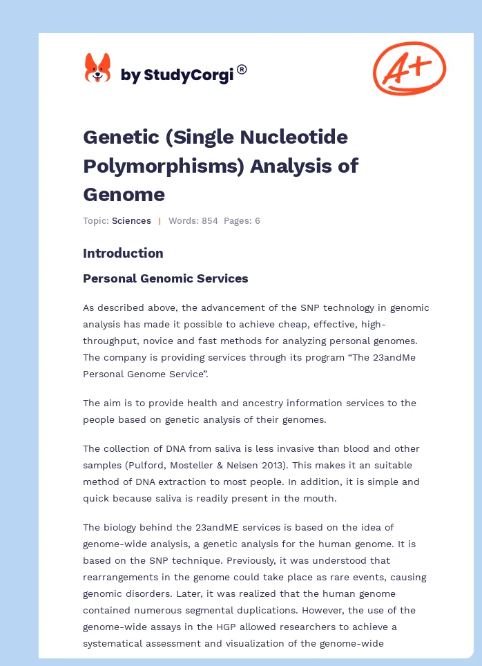 Genetic (Single Nucleotide Polymorphisms) Analysis of Genome. Page 1