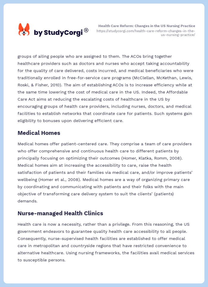 Health Care Reform: Changes in the US Nursing Practice. Page 2