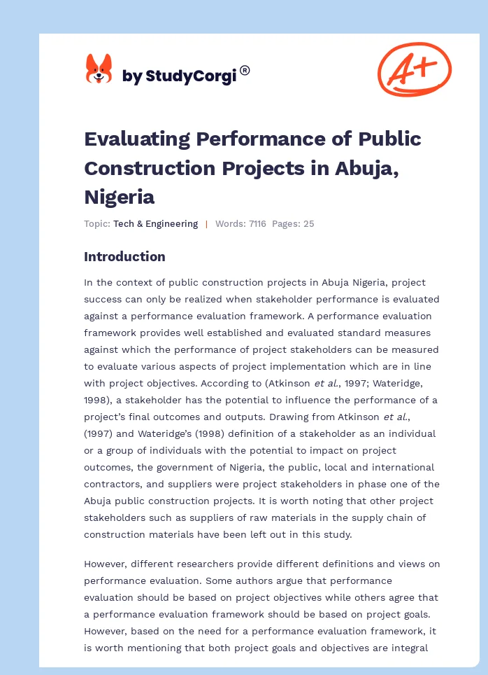 Evaluating Performance of Public Construction Projects in Abuja, Nigeria. Page 1