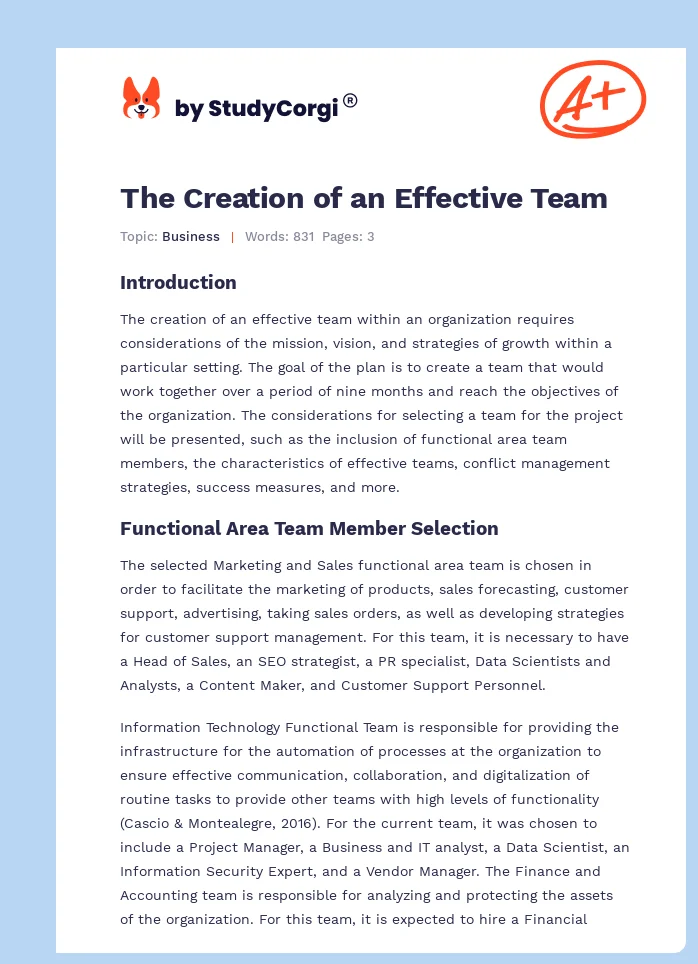 The Creation of an Effective Team. Page 1