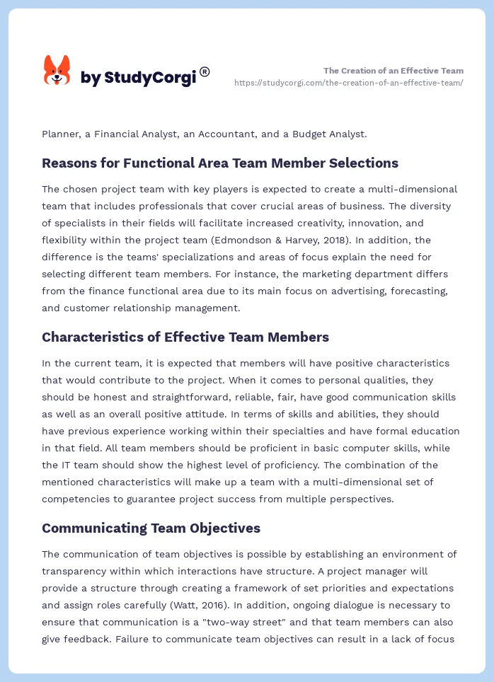 The Creation of an Effective Team. Page 2