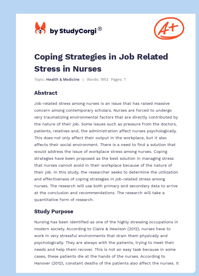 Coping Strategies in Job Related Stress in Nurses. Page 1