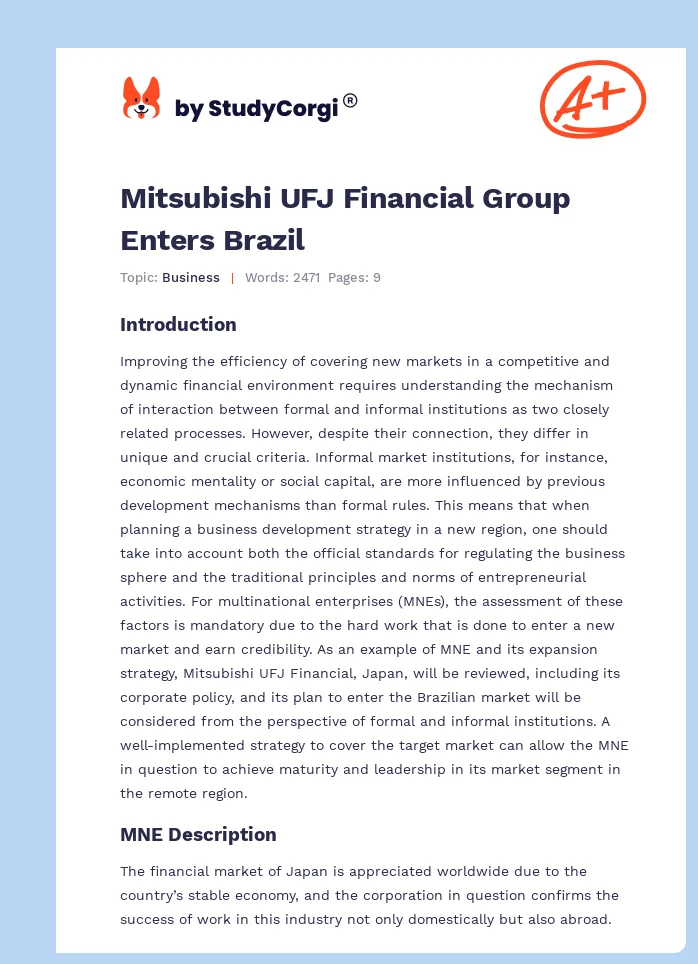 Mitsubishi UFJ Financial Group Enters Brazil. Page 1