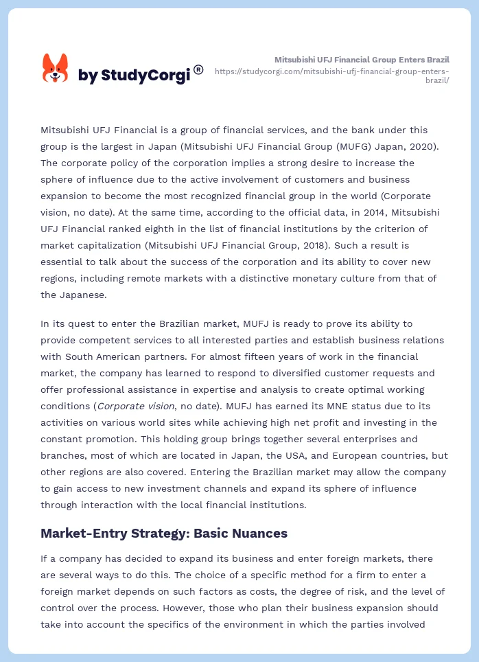 Mitsubishi UFJ Financial Group Enters Brazil. Page 2