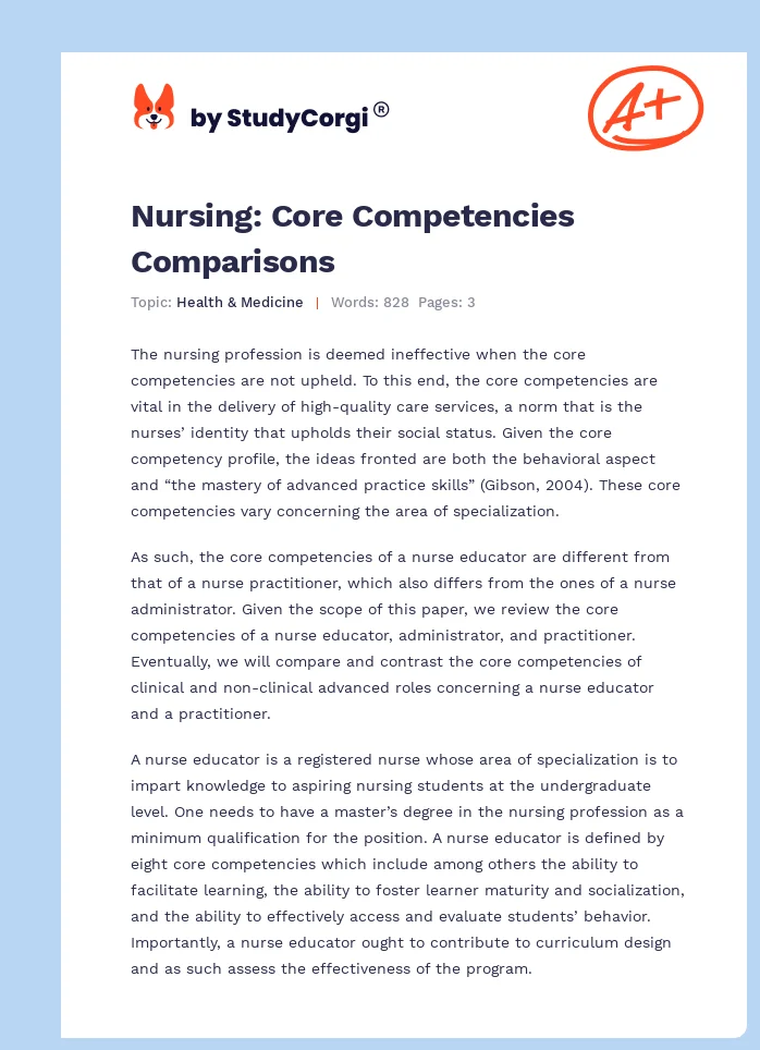 Nursing: Core Competencies Comparisons. Page 1