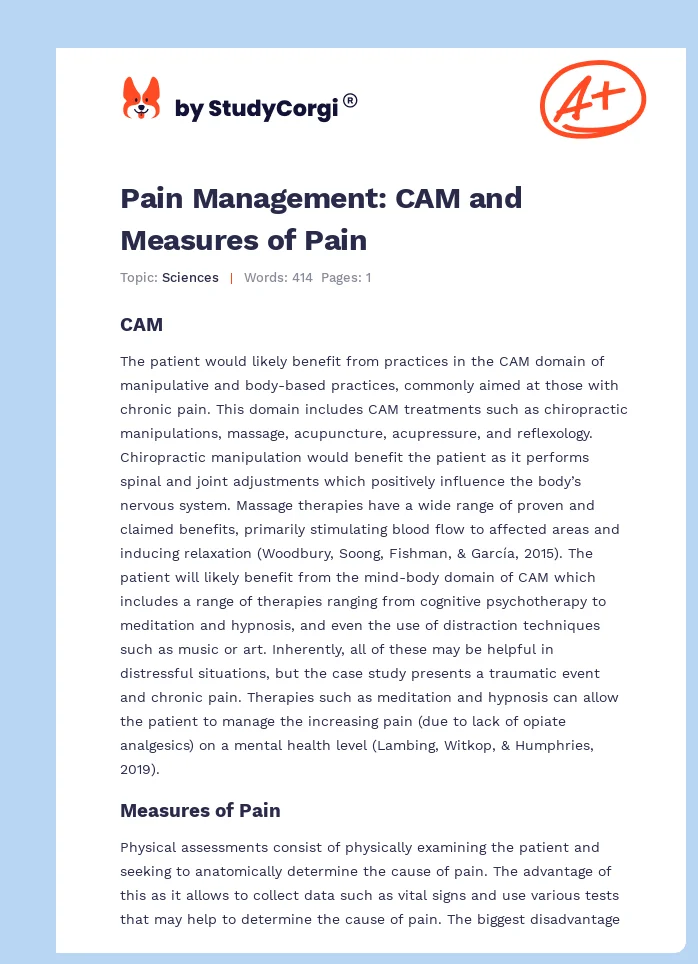 Pain Management: CAM and Measures of Pain. Page 1
