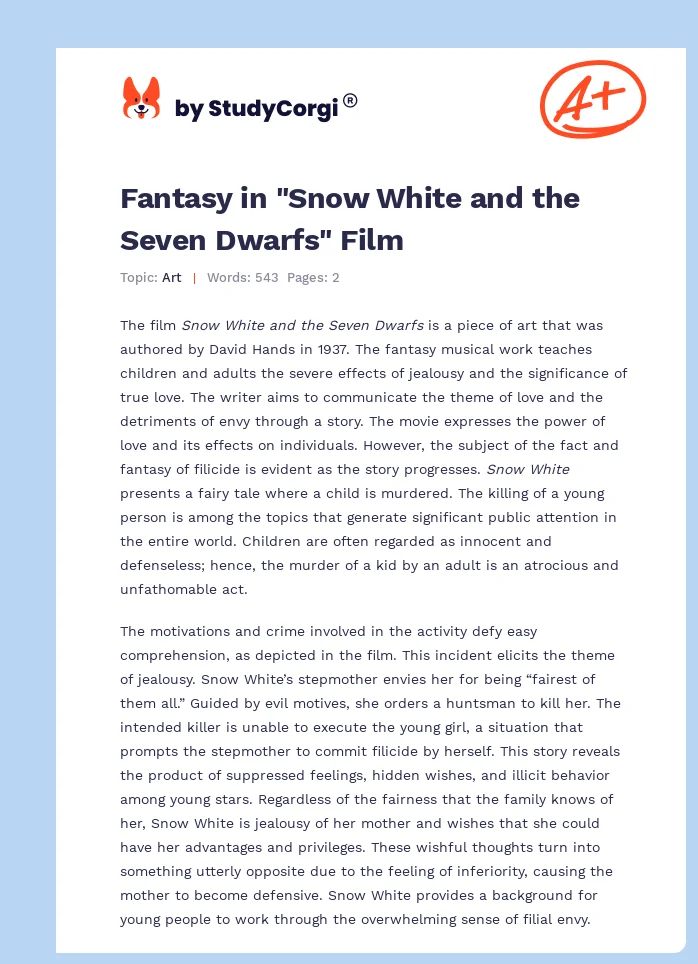 Fantasy in "Snow White and the Seven Dwarfs" Film. Page 1