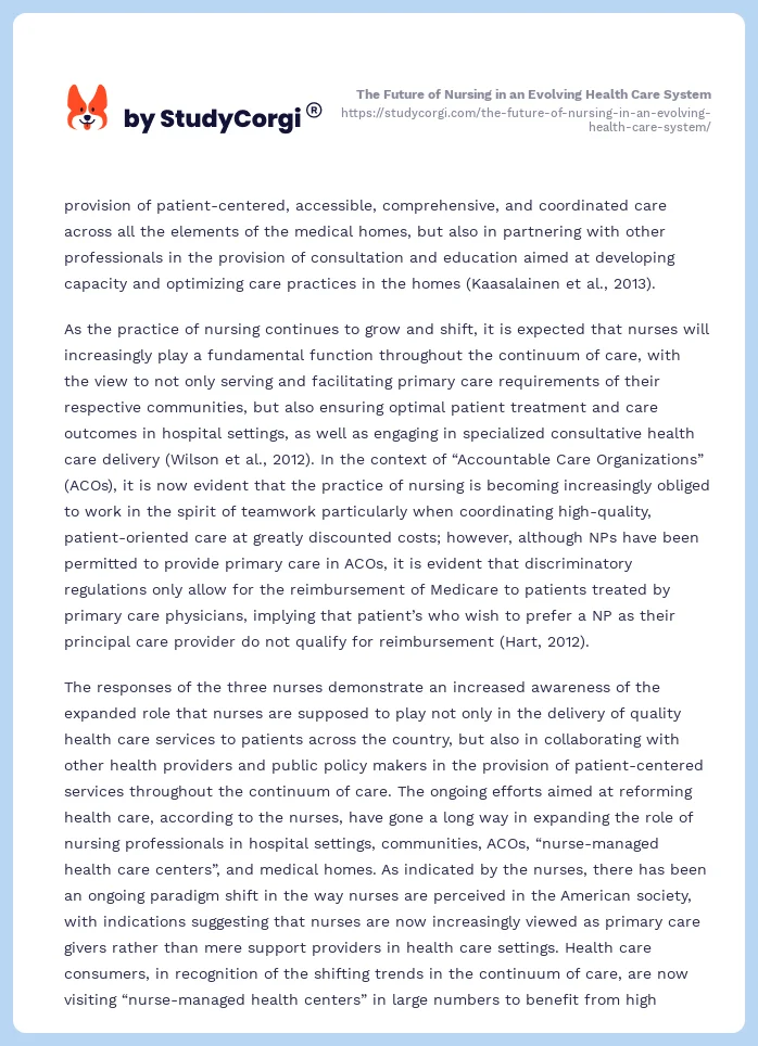 The Future of Nursing in an Evolving Health Care System. Page 2