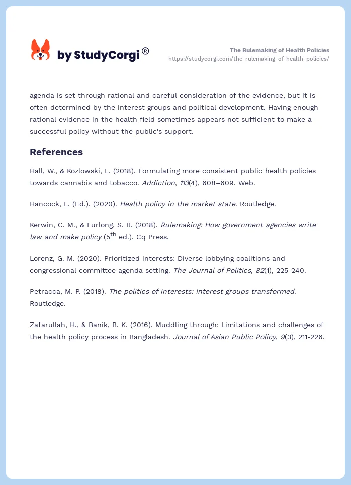 The Rulemaking of Health Policies. Page 2