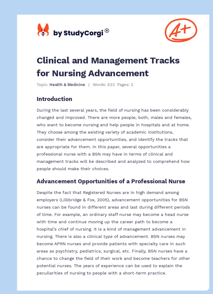 Clinical and Management Tracks for Nursing Advancement. Page 1