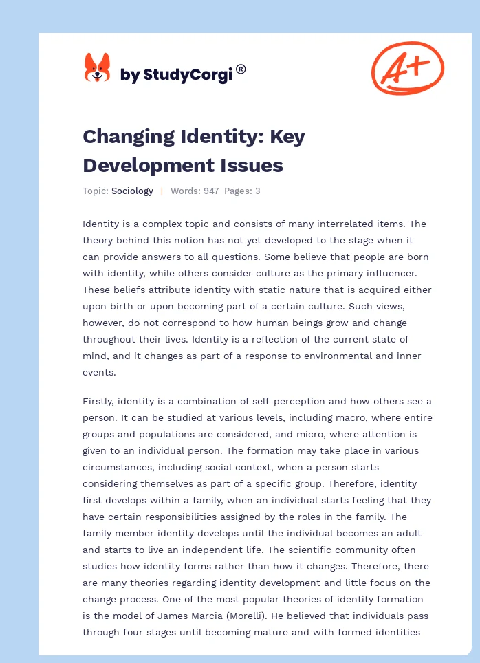 Changing Identity: Key Development Issues. Page 1
