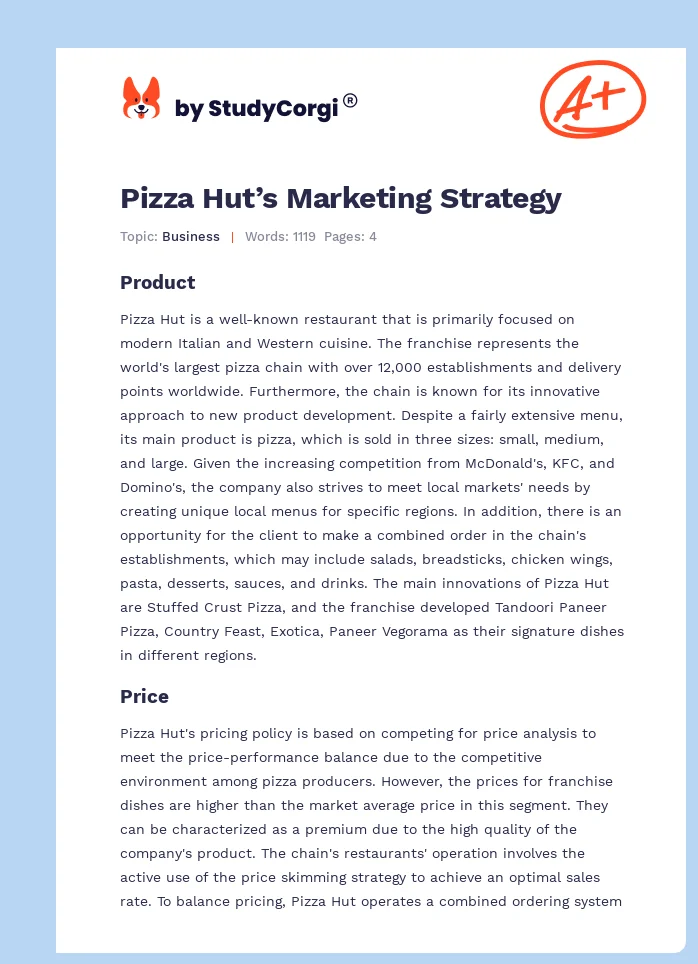 Pizza Hut’s Marketing Strategy. Page 1