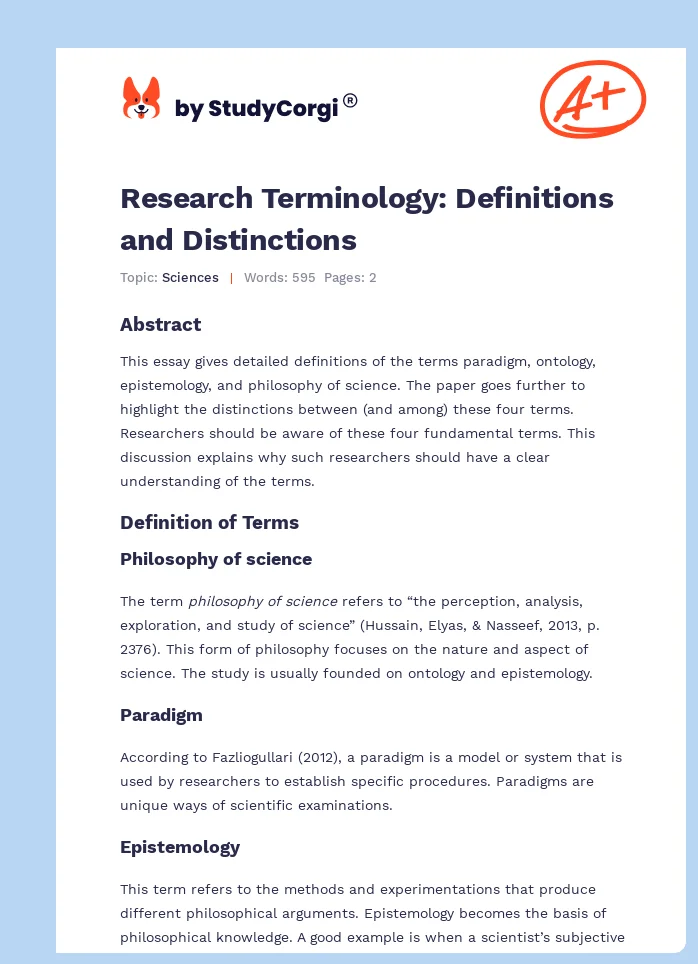 Research Terminology: Definitions and Distinctions. Page 1