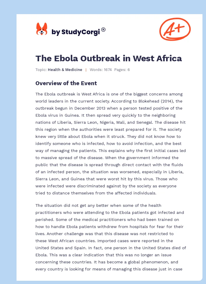 The Ebola Outbreak in West Africa. Page 1