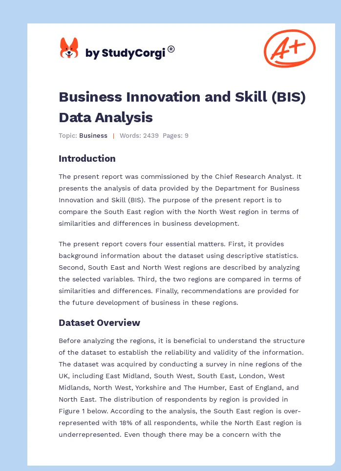 Business Innovation and Skill (BIS) Data Analysis. Page 1